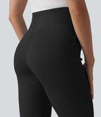 Pantalon évasé casual SpacerTek™ taille haute gainant en maille côtelée à poche