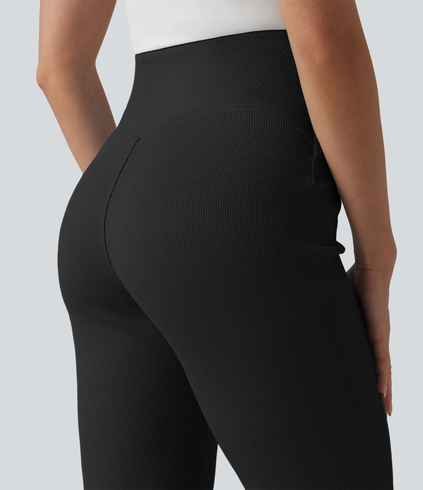 Pantalon évasé casual SpacerTek™ taille haute gainant en maille côtelée à poche