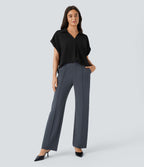 Chemise de travail col V avec ourlet arrondi