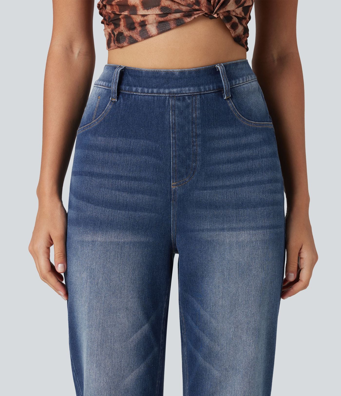 Jean droit taille haute Halara Flex™ délavé avec poches