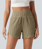 Short casual taille haute ourlet arrondi rayures avec poches