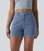 Short denim décontracté Halara Flex™ rayé taille mi-haute 10 cm avec poches