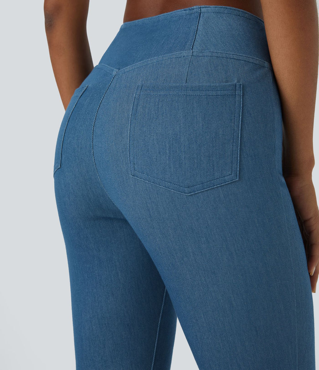 Halara Flex™ Jean Évasé Casual en Tricot Stretch Taille Haute avec Dos Croisé et Poches