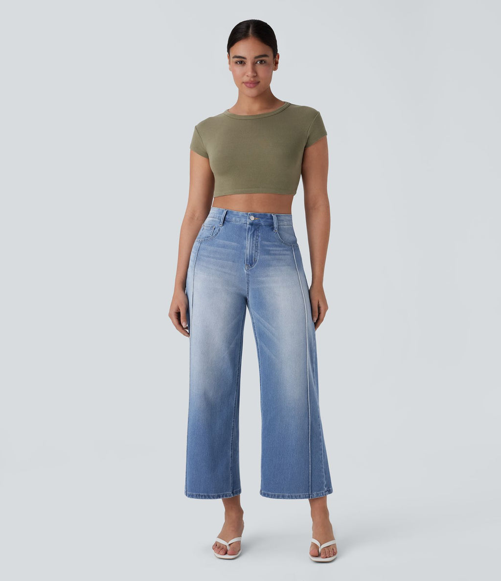 Jean 7/8 baggy décontracté délavé taille haute avec poches Halara Flex™