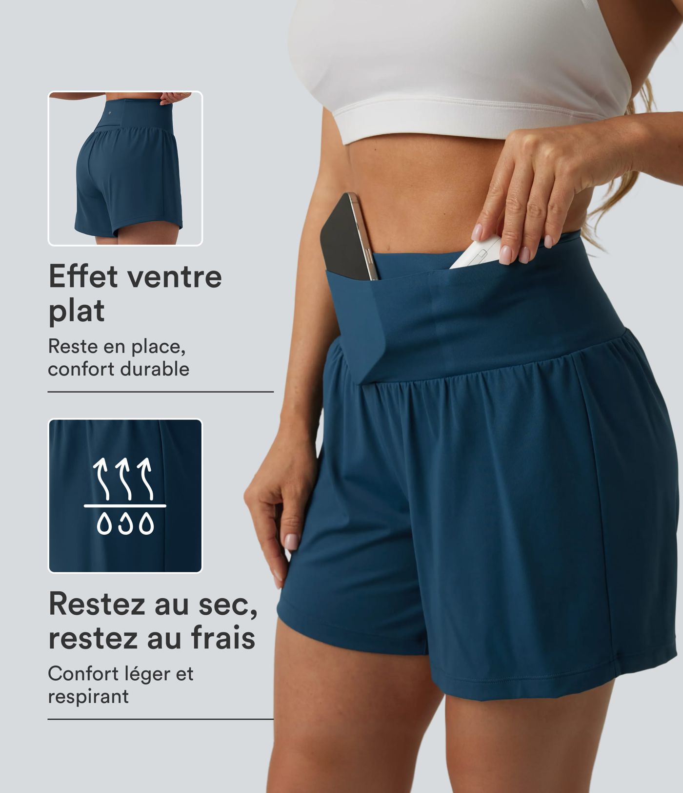 Short de yoga 2-en-1 SoftlyZero™ Airy taille haute gainant effet frais InstantCool 12,5 cm avec poches
