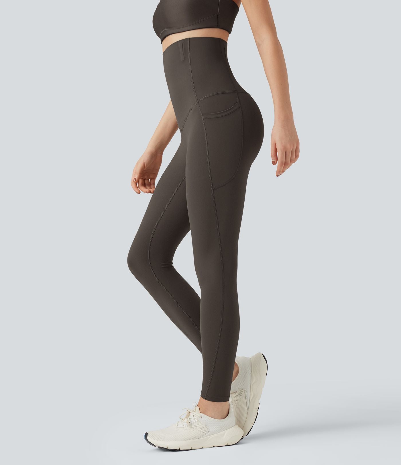 Pantalon large fluide décontracté gainant taille haute avec poches