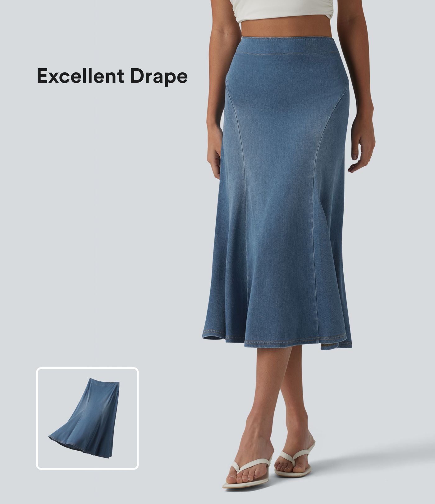 Halara Flex™ Jupe midi sirène drapée en denim lyocell délavé taille haute