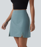 Jupe mini casual taille haute en popeline extensible avec dentelle contrastée