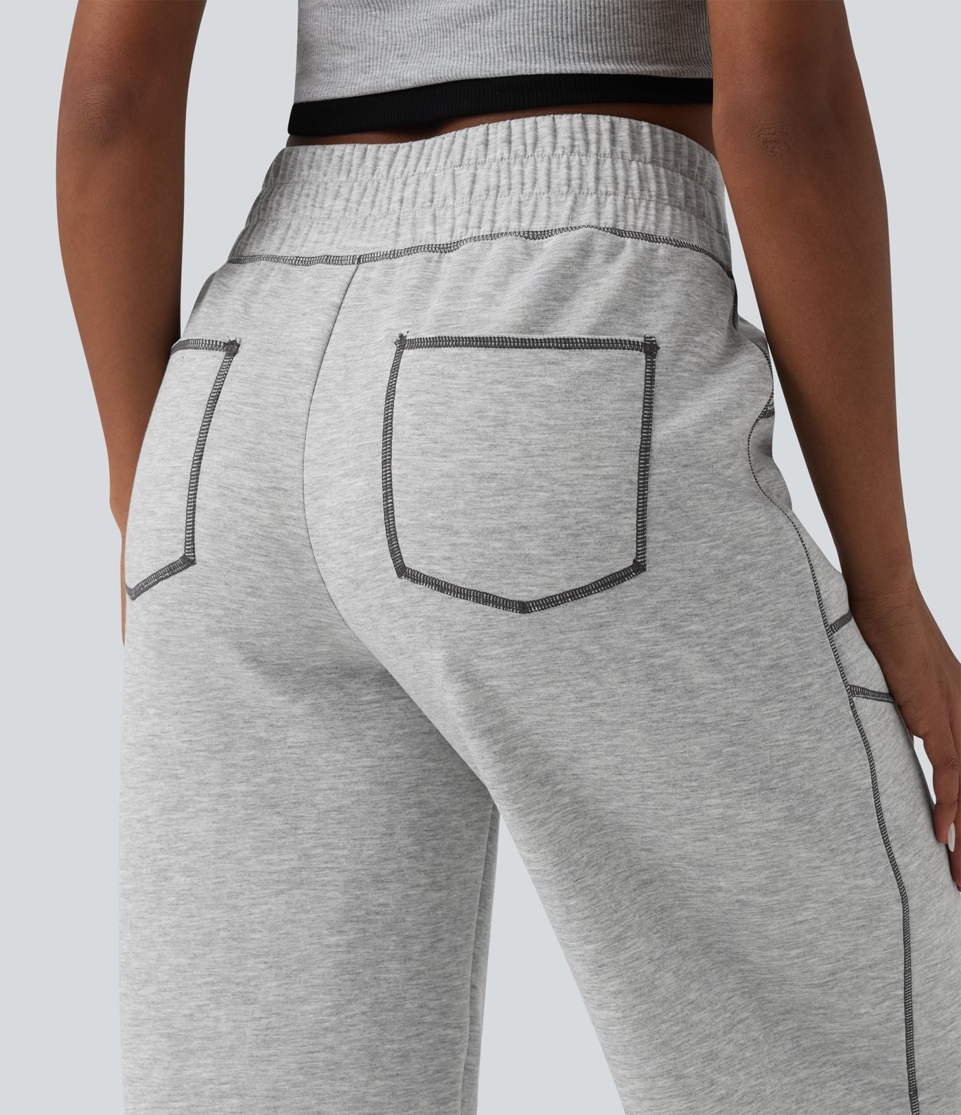Jogging casual taille haute coupe barrel color block surpiqûres avec poches