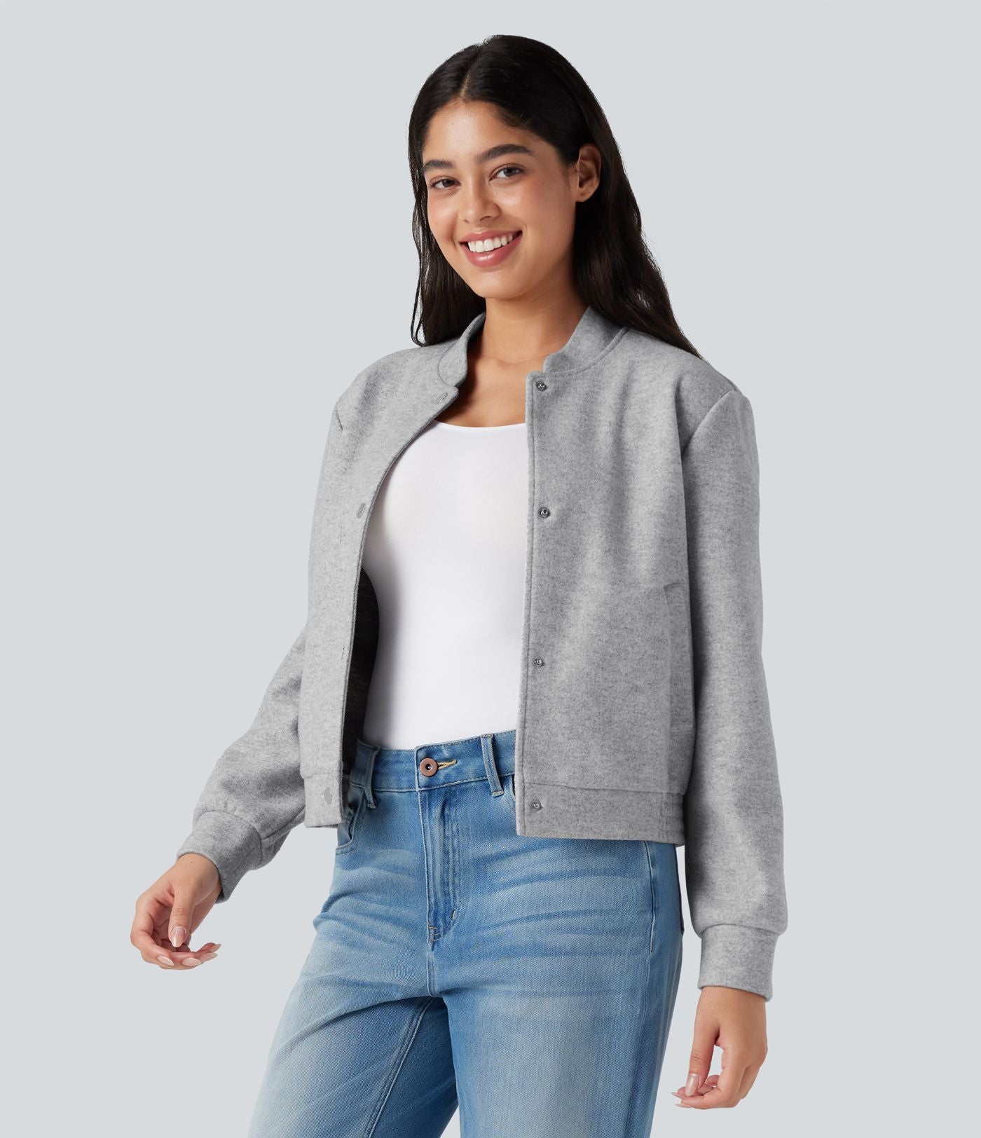 Veste bomber polaire col montant manches longues avec poches
