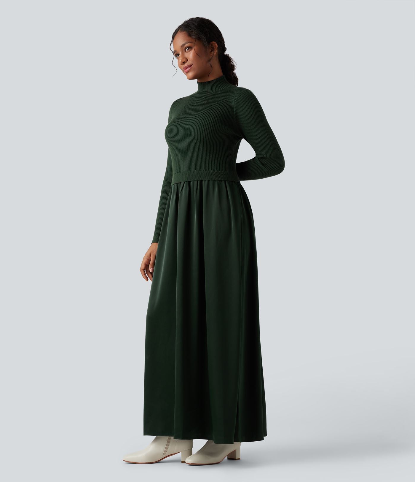 Robe pull longue tailleur col montant manches longues