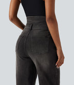 Jean décontracté Halara Flex™ jambe droite taille haute rabattable avec poches