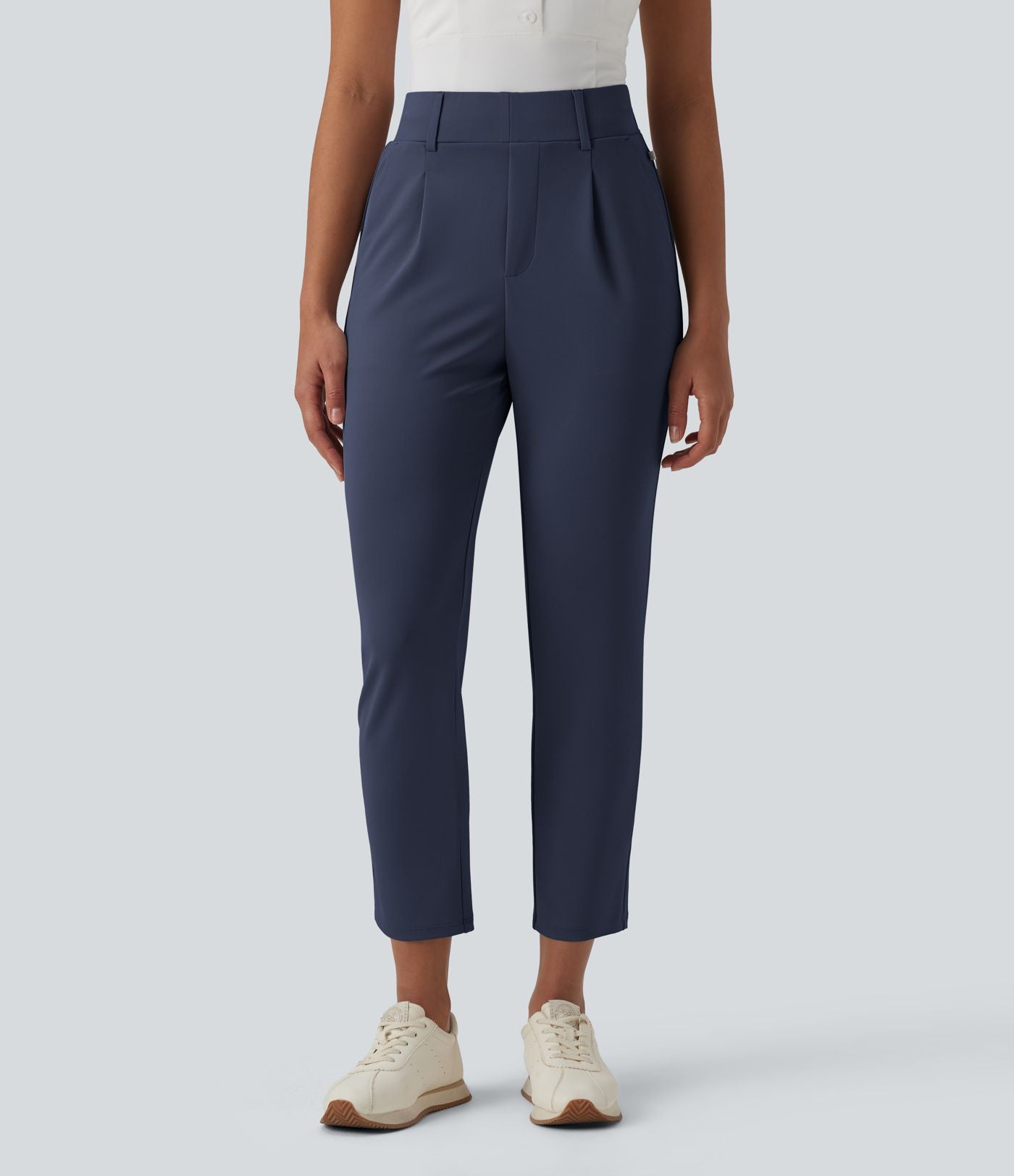 Pantalon de golf fuselé crêpe taille haute avec poches