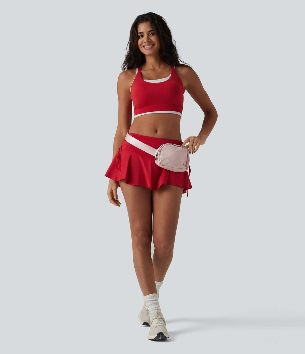 Jupe de tennis micro-courte 2-en-1 SoftlyZero™ Airy effet frais InstantCool taille basse avec fronces, cordon de serrage et poches