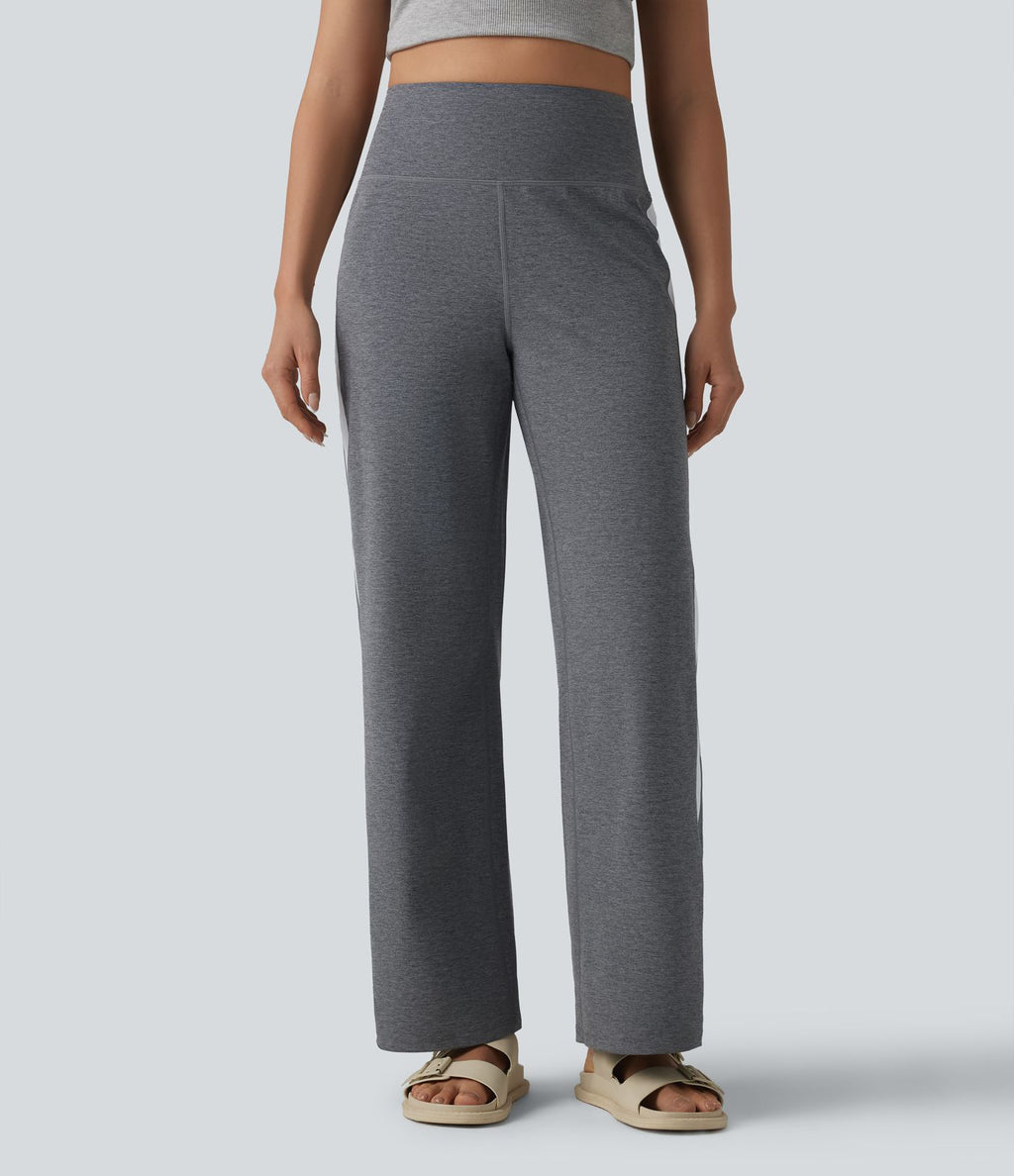 Pantalon droit taille haute à rayures séchage rapide avec poches