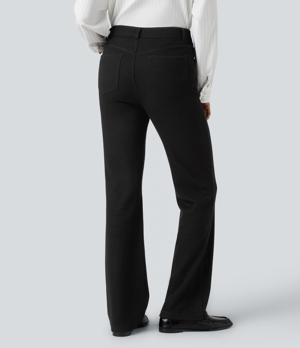 Pantalon bootcut côtelé taille haute avec poches