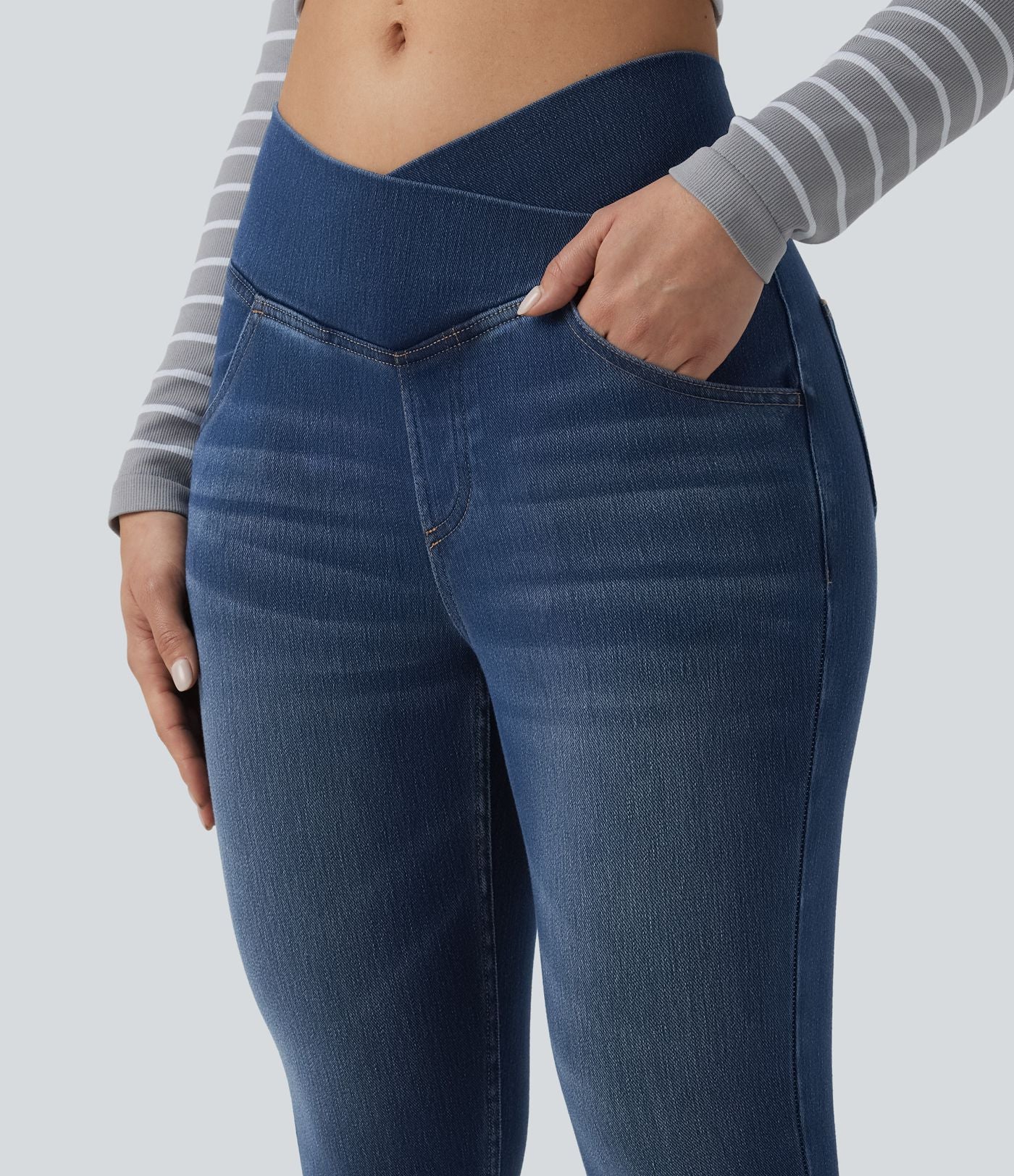 Jegging capri décontracté Halara Flex™ denim croisé taille haute avec poches