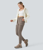 Pantalon cargo de randonnée ajusté polaire taille haute avec poches