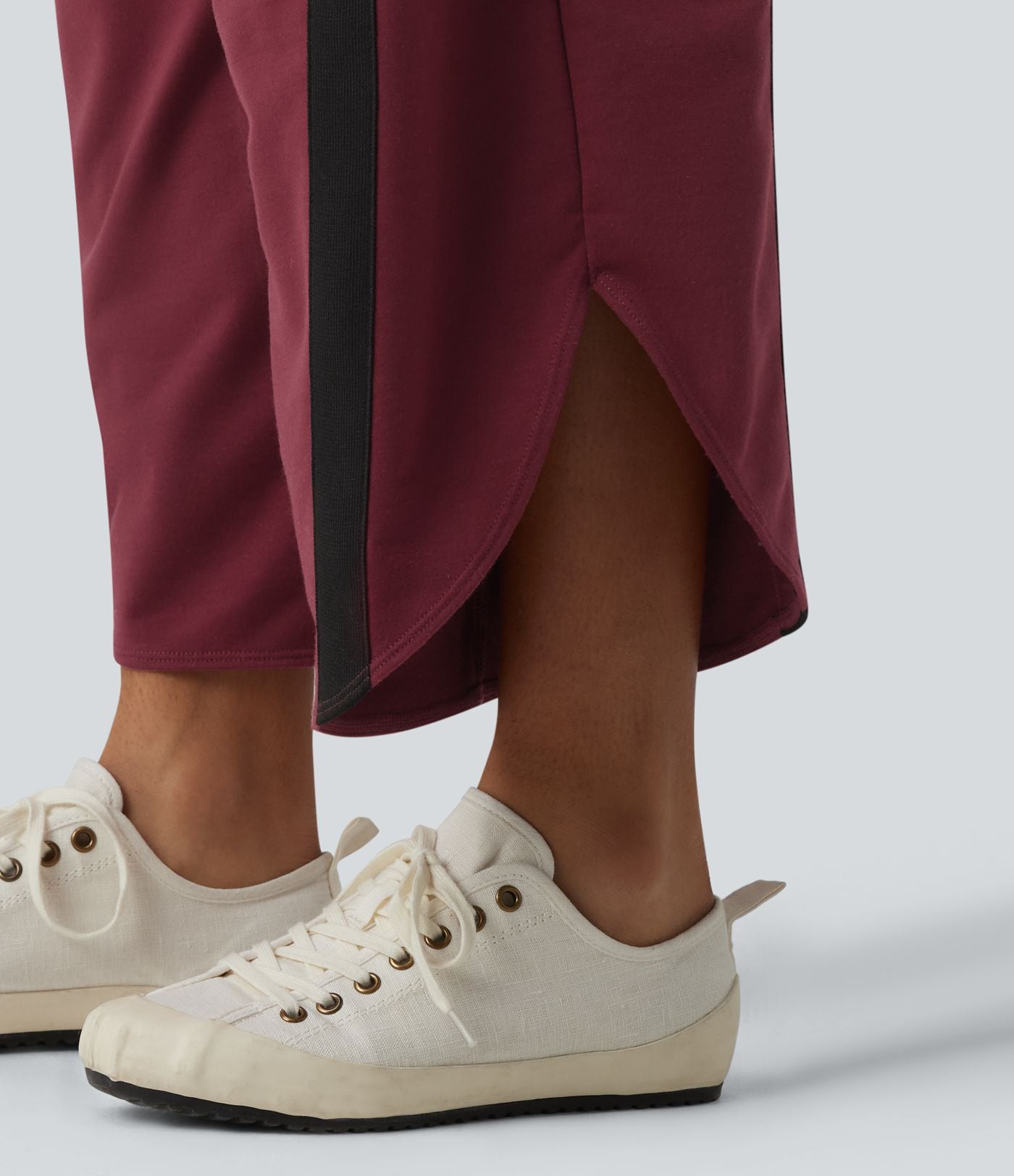 Pantalon de jogging casual large color block taille haute avec cordon de serrage, ourlet courbe et poches