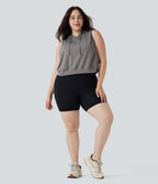 Débardeur de course grande taille crop top à capuche sans manches avec cordon de serrage