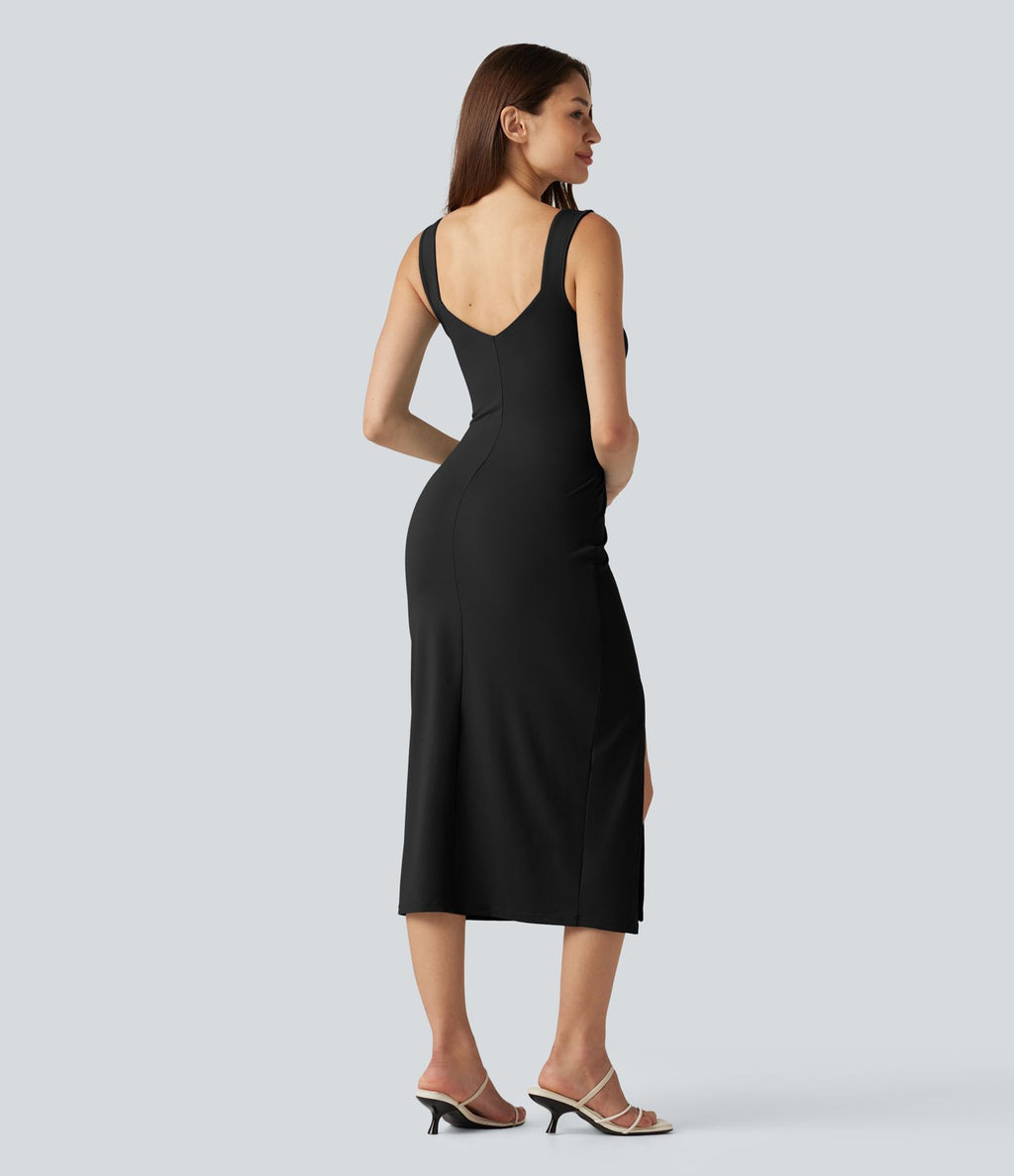 Robe midi moulante décontractée décolleté cœur avec soutien-gorge intégré