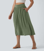 Jupe midi casual fluide croisée taille haute avec poches
