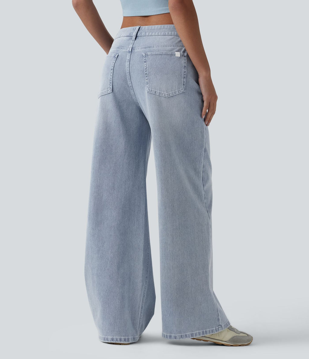 Jean Halara Flex™ mi-taille large ample délavé décontracté avec poches