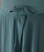Jupe Casual Évasée Fluide 2 en 1 en Maille Contrastée Taille Haute Cordon de Serrage Poche Latérale
