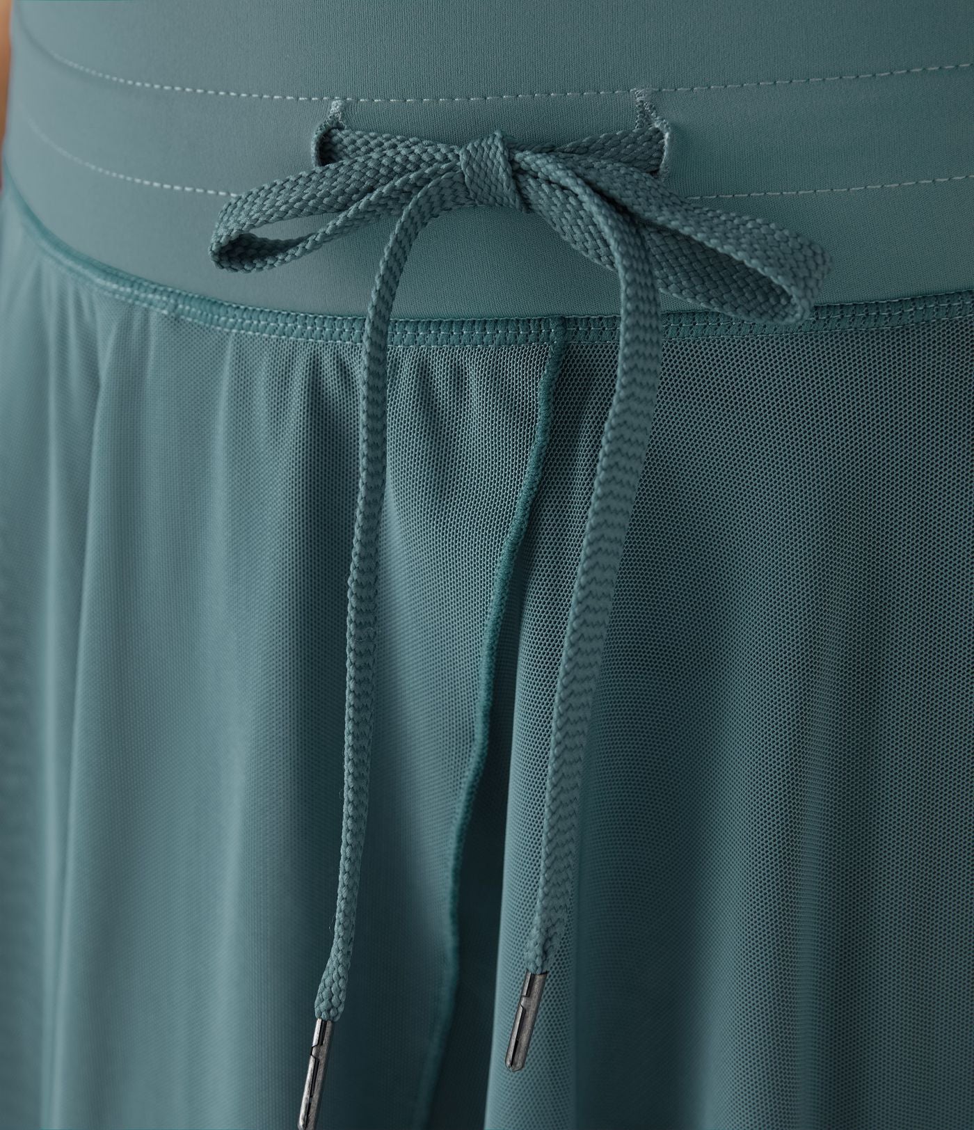 Jupe Casual Évasée Fluide 2 en 1 en Maille Contrastée Taille Haute Cordon de Serrage Poche Latérale