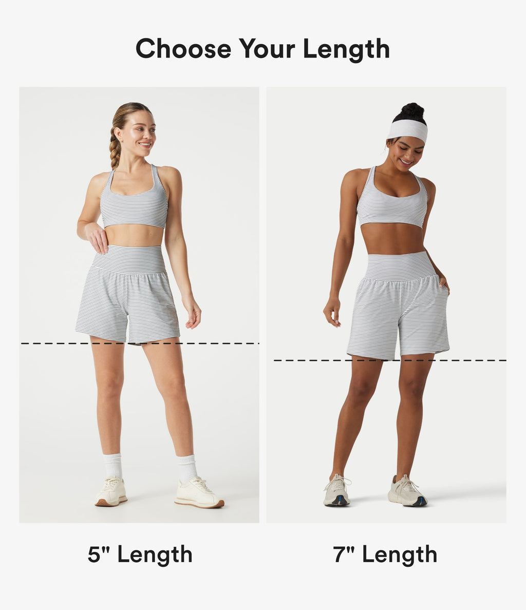 Short de yoga rayé 2-en-1 taille très haute 12,5 cm avec poches