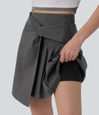 Jupe courte casual 2-en-1 à plis taille haute
