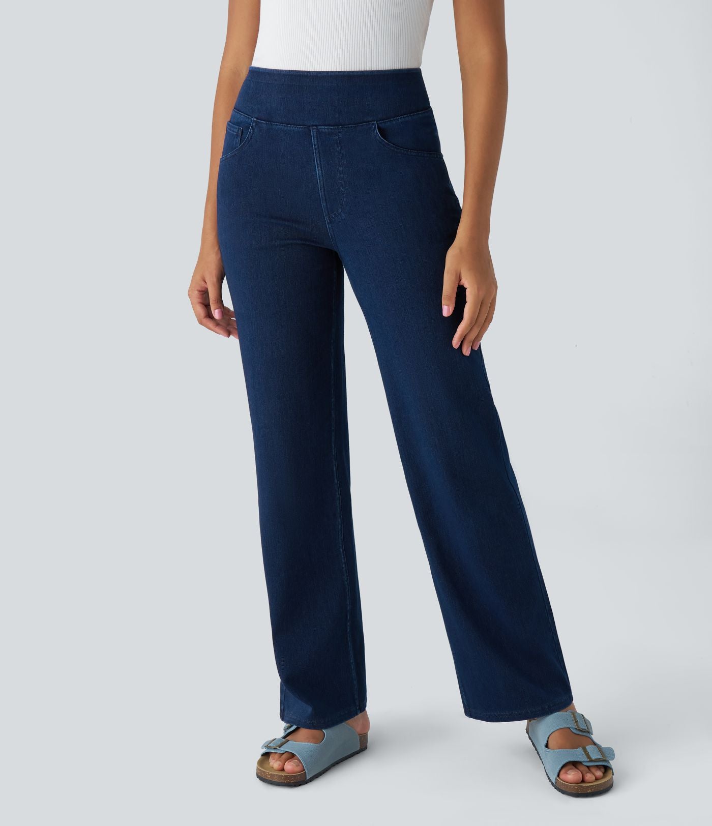 Halara Flex™ Jean Droites Travail en Maille Extensible Taille Haute Plusieurs Poches