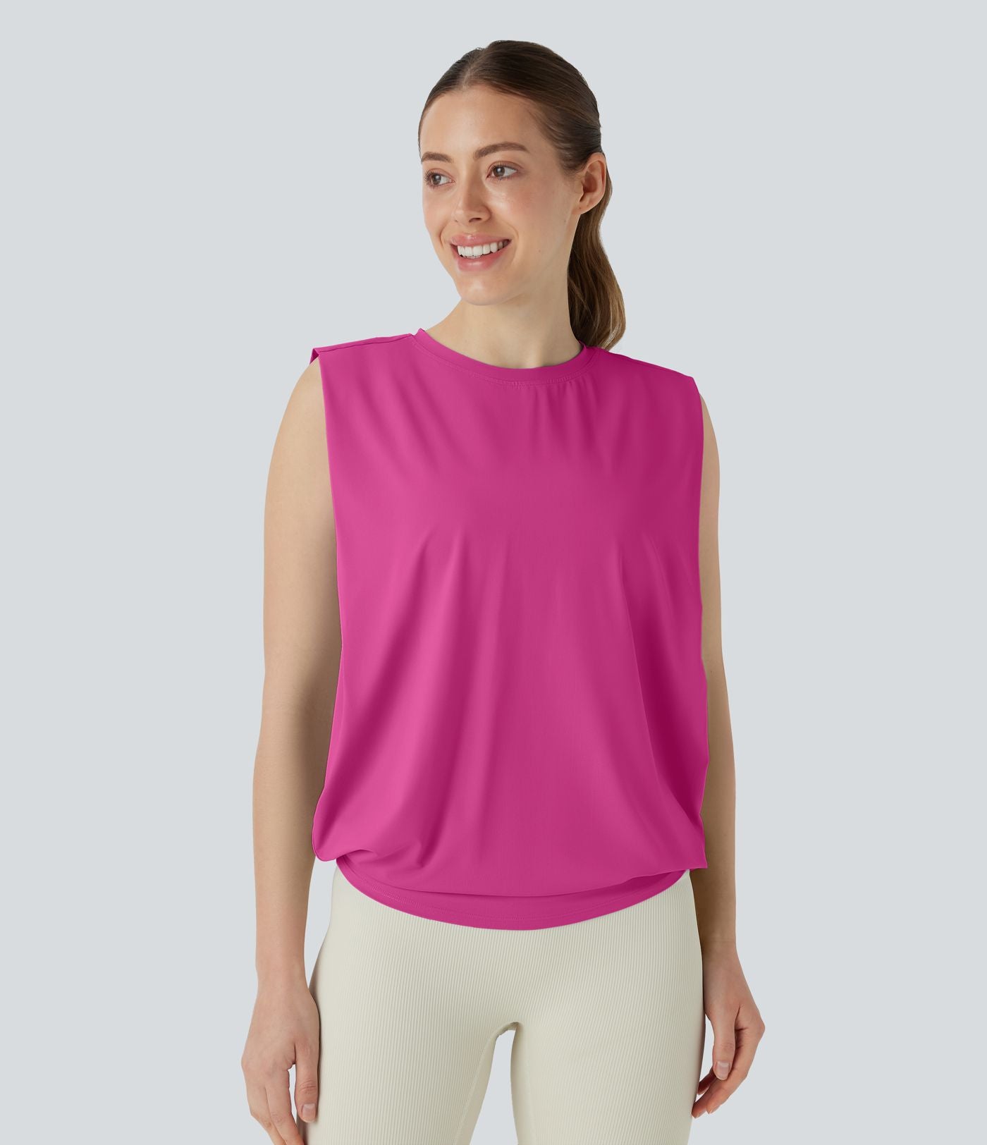 Débardeur de yoga col rond froncé, tissu rafraîchissant - Protection UPF50+
