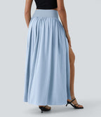 Breezeful™ Jupe Taille Haute Casual Maxi Séchage Rapide Fluide Fente Plissée 2 en 1