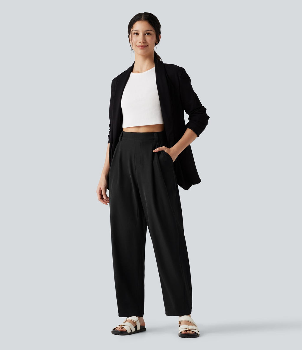 Pantalon tailleur ample, taille haute, coupe ballon, à poches