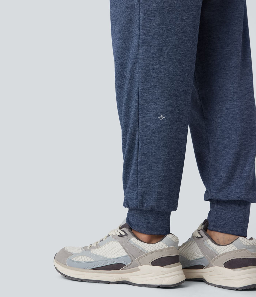 Jogging taille haute froncé chiné avec poches