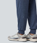 Jogging taille haute froncé chiné avec poches