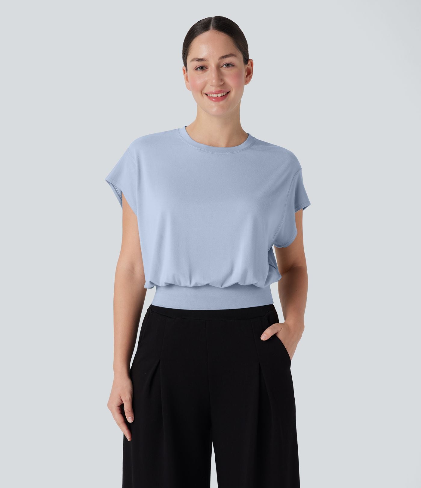 T-shirt de travail à col rond et manches chauve-souris courtes
