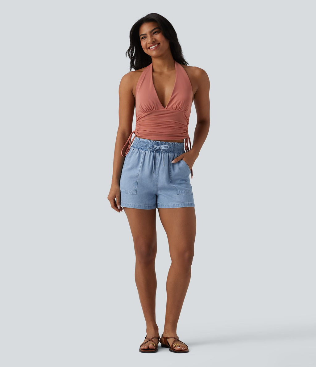 Jean large casual taille mi-haute en lyocell avec poches