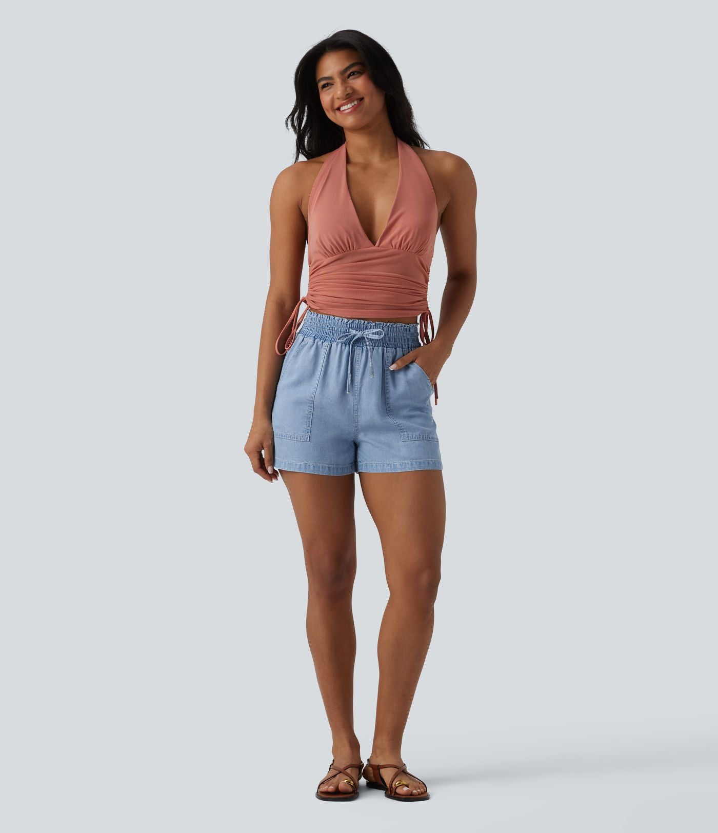Jean large casual taille mi-haute en lyocell avec poches