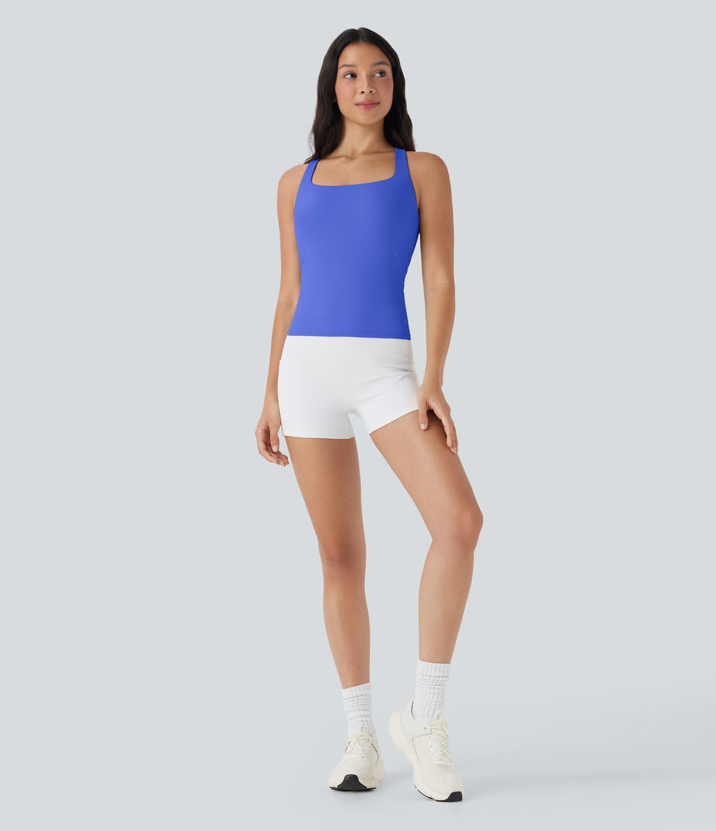 Débardeur de course crop top dos nu col carré bretelles croisées Softlyzero™ Airy Cool Touch - longueur rallongée - UPF50+