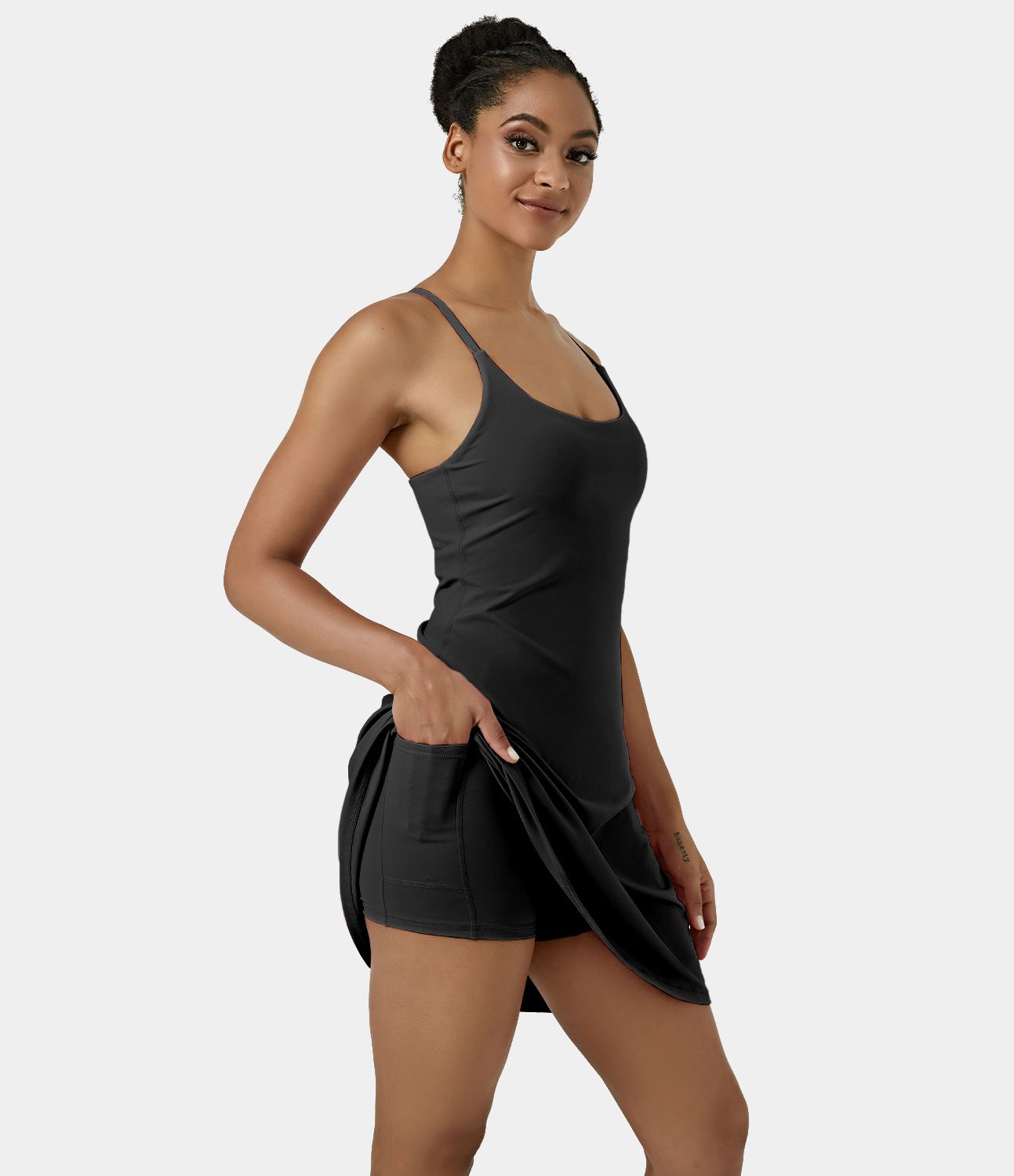 Softlyzero™ Airy Robe Sport de Yoga Plus Longue Dos Nu Découp Bretelles Réglables et Poches