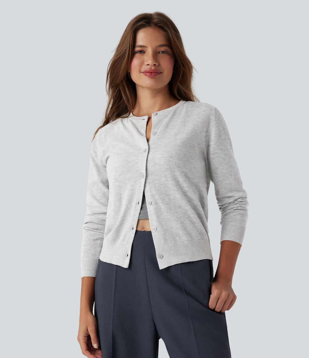 Cardigan de travail laine col rond manches longues