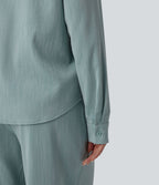 Chemise manches longues aspect lin avec poche