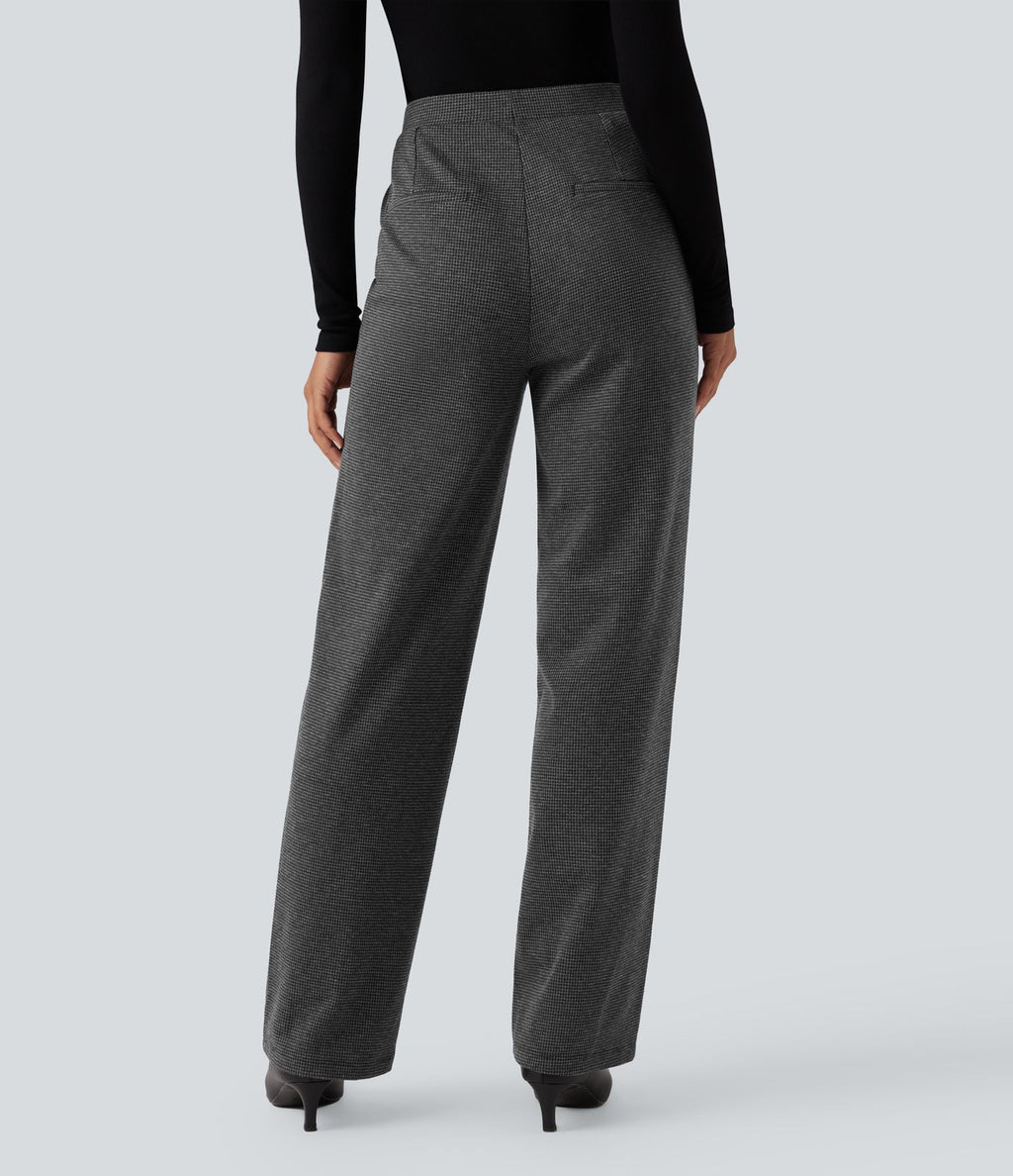 Pantalon tailleur taille haute à coupe droite pied-de-poule avec poches Halara Flex™