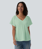 T-shirt casual col V manches raglan courtes coupe ample