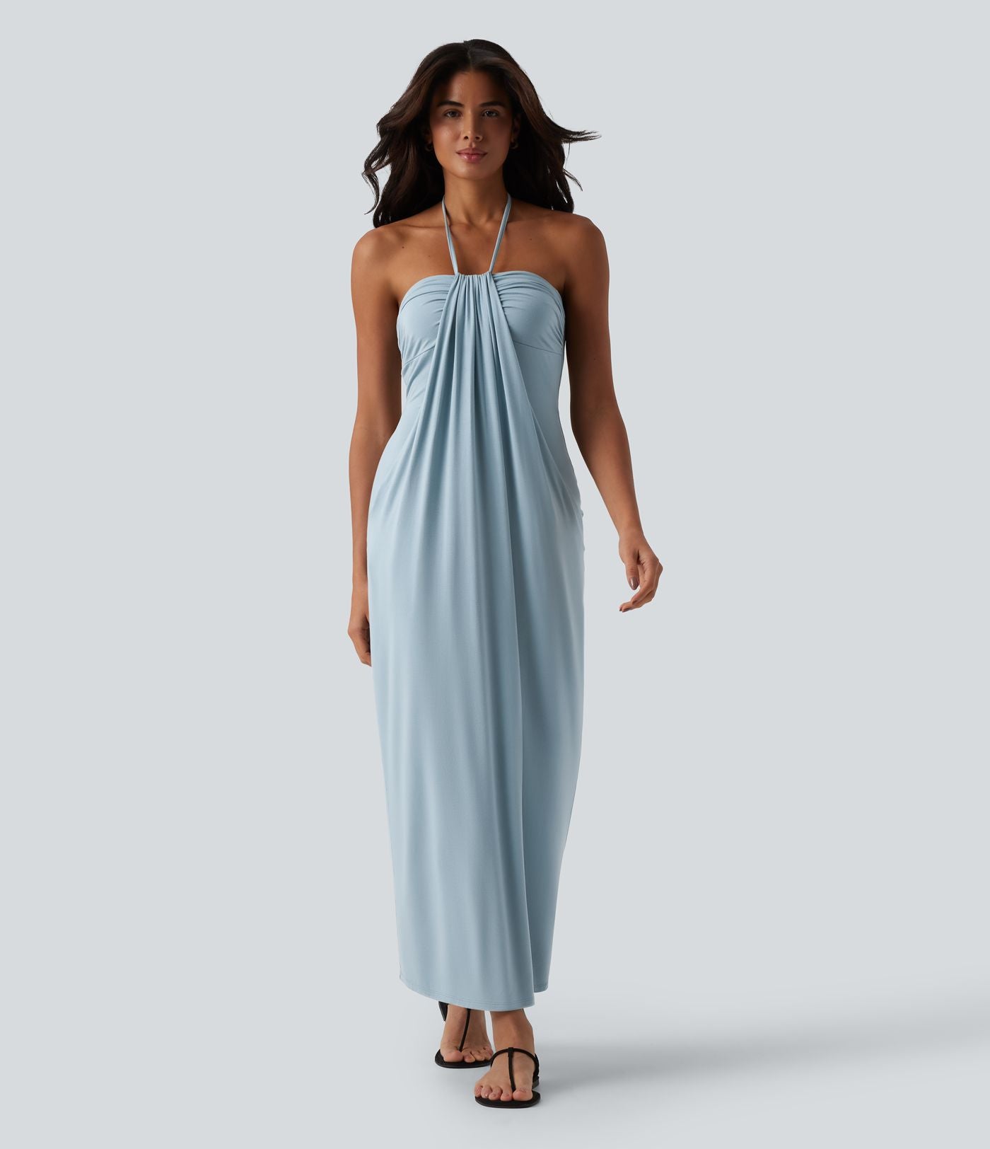 Robe longue dos nu col licou avec nœud et poches