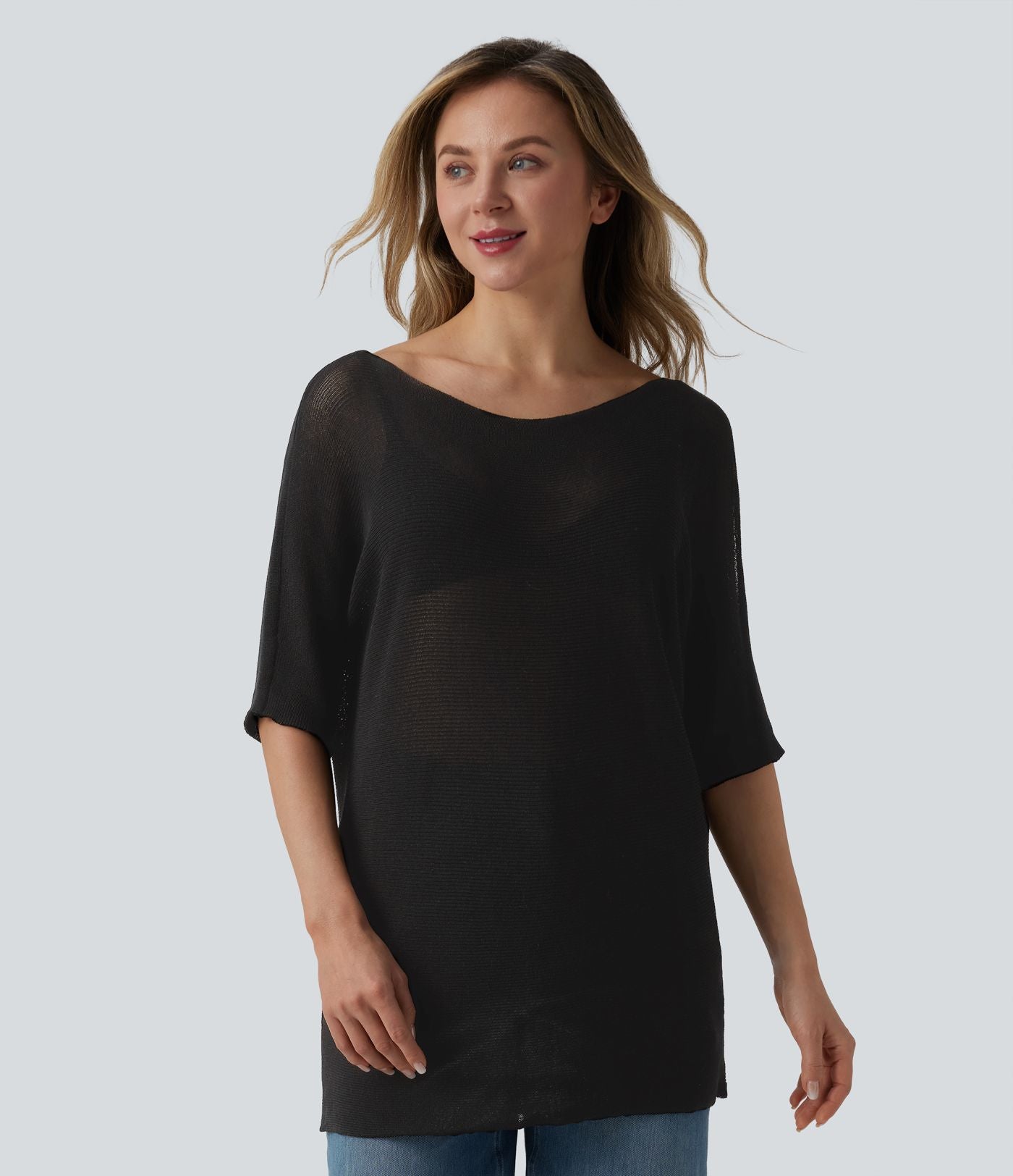 Pull décontracté asymétrique demi-manches