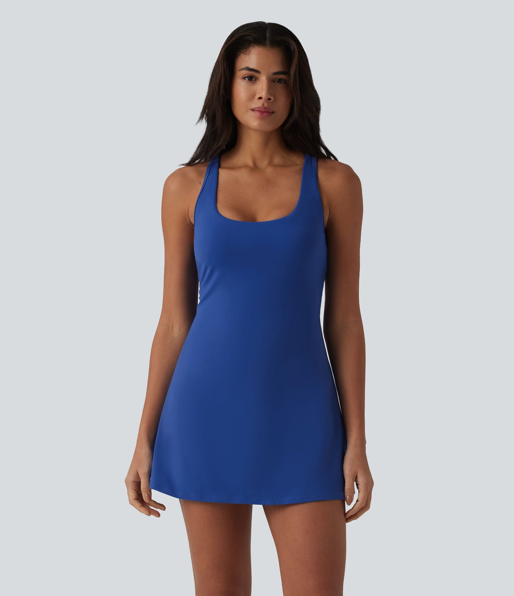 Robe sport SoftlyZero™ en peluche ultra-douce, dos nageur, col U, sans manches, soutien-gorge intégré et poches - Édition Easy Peasy
