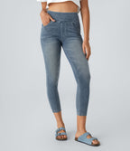 Leggings 7/8 décontractés en denim taille haute avec poches Halara Flex™